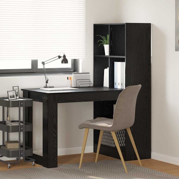 Asztal polcokkal Musta tammi 122 x 67 x 145 cm Faanyag