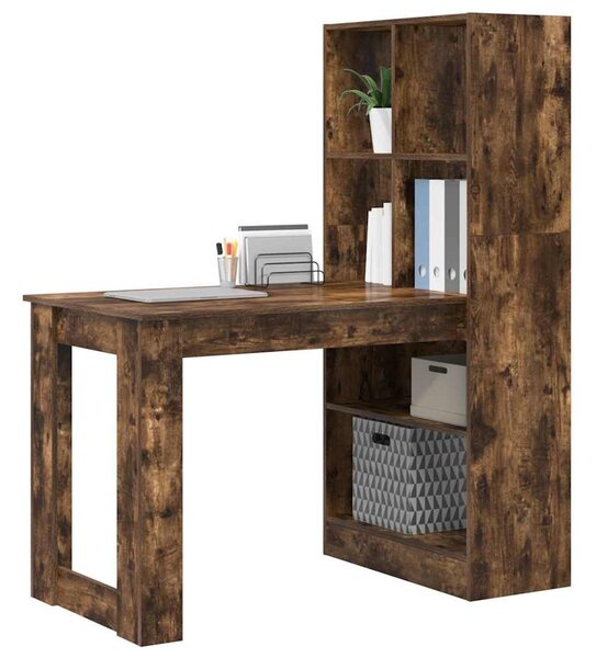 Asztal polcokkal Füstölt tölgy 122 x 67 x 145 cm Faanyag