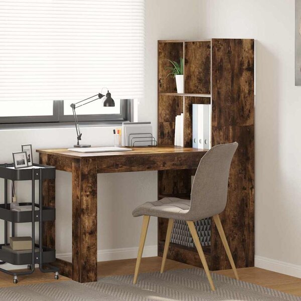Asztal polcokkal Füstölt tölgy 122 x 67 x 145 cm Faanyag