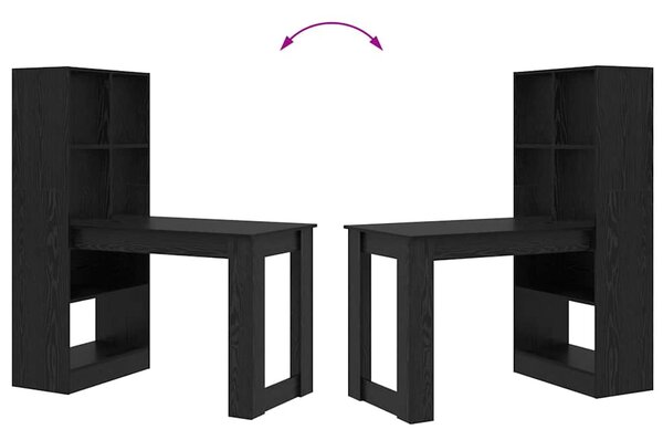 Asztal polcokkal Musta tammi 122 x 67 x 145 cm Faanyag