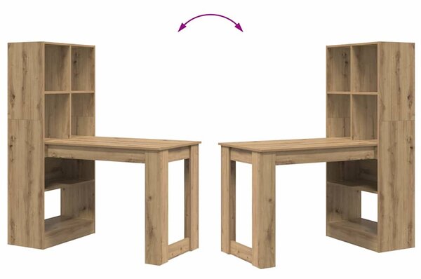 Asztal polcokkal kézműves tölgy 122 x 67 x 145 cm Faanyag
