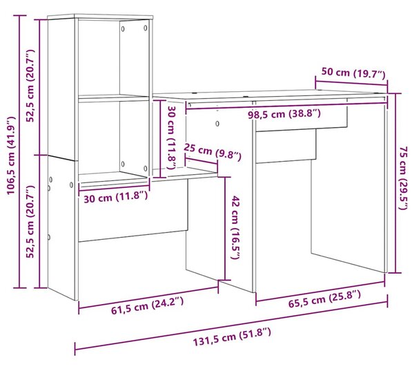 Asztal polcokkal Füstölt tölgy 131.5 x 50 x 106.5 cm Faanyag