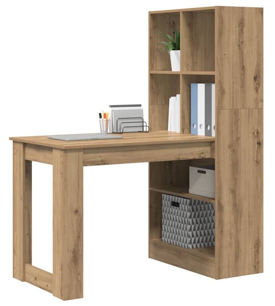 Asztal polcokkal kézműves tölgy 122 x 67 x 145 cm Faanyag