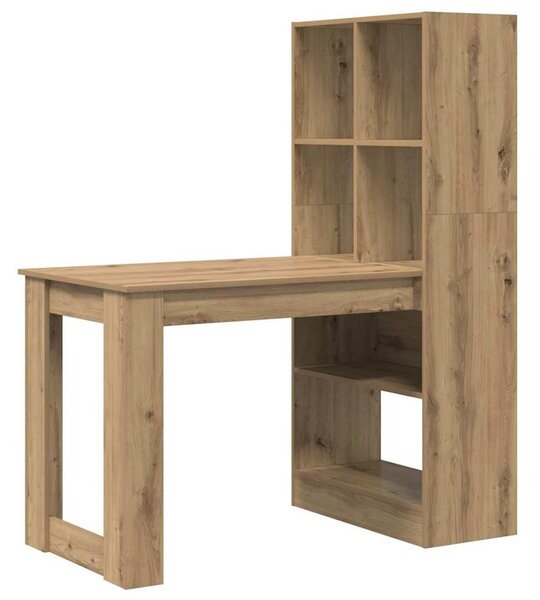 Asztal polcokkal kézműves tölgy 122 x 67 x 145 cm Faanyag
