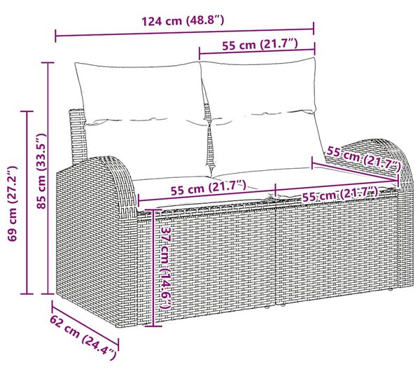 Kerti Kanapé Szett párnával 3 pcs Világosszürke Poli rattan
