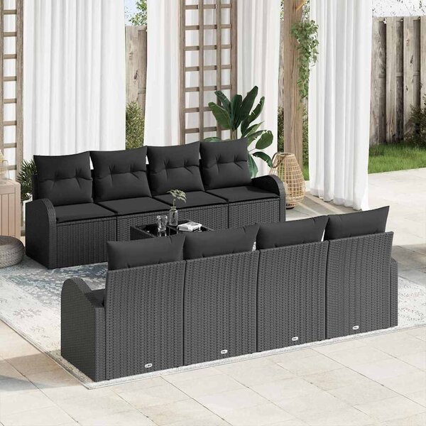 Kerti Kanapé Szett Fekete 55 x 55 x 37 cm polirattan
