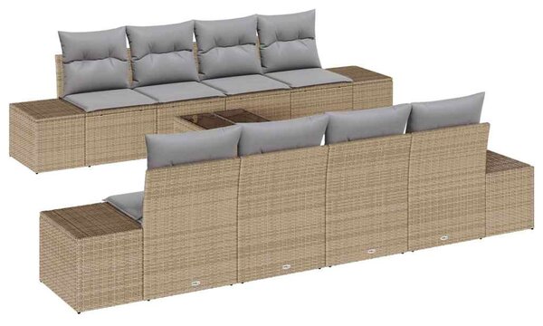 Kerti Kanapé Szett 7 db Beige és Világosszürke polirattan