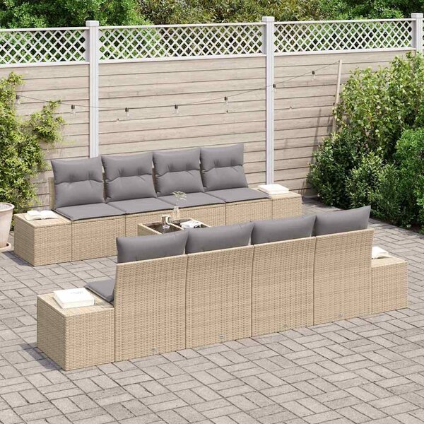 Kerti Kanapé Szett 7 db Beige és Világosszürke polirattan