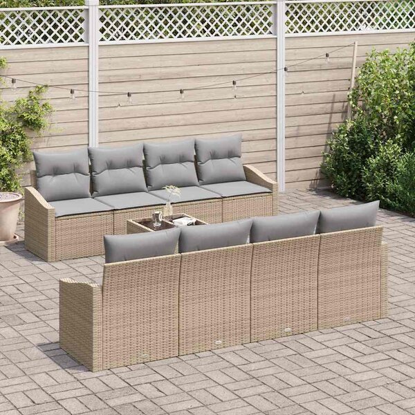 Kanapé Szett 9 db Beige és Világosszürke polirattan