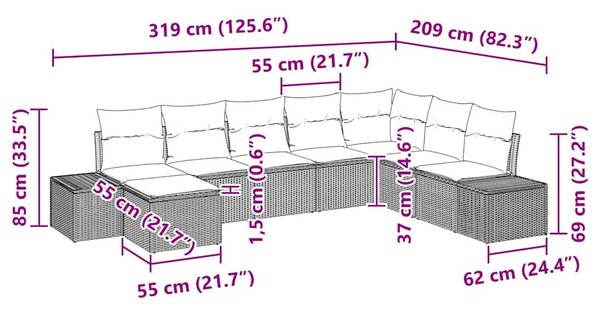 Kerti Kanapé Szett párnával 8 pcs Bézs polirattan