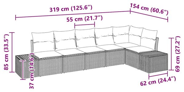 Kerti Kanapé Szett párnával 6 pcs bézs és szürke Poli rattan