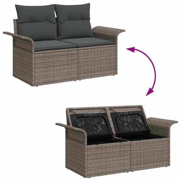 Kerti Kanapé Szett párnával tárolóval 8 pcs Szürke Poli rattan