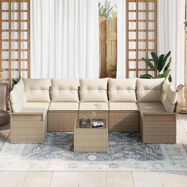 Kerti Kanapé Szett párnával 8 pcs Beige és krém polirattan