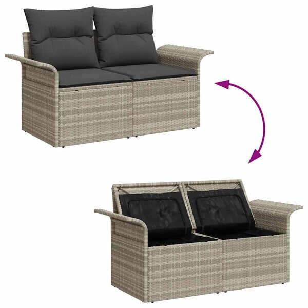 Kerti Kanapé Szett párnával 8 pcs Világosszürke Poli rattan