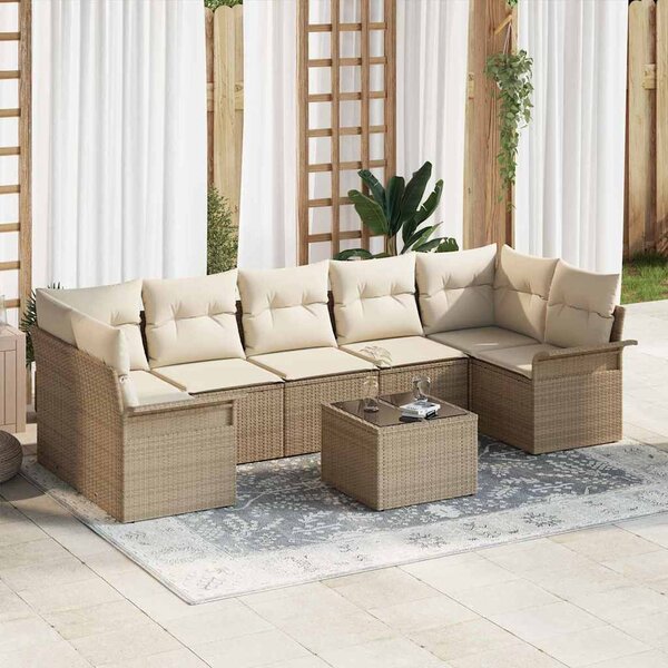 Kerti Kanapé Szett párnával 8 pcs Beige és krém polirattan