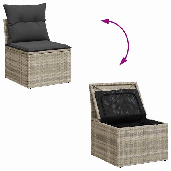 VidaXL Kerti Kanapé Szett tárolóval 7 pcs Világosszürke Poli rattan
