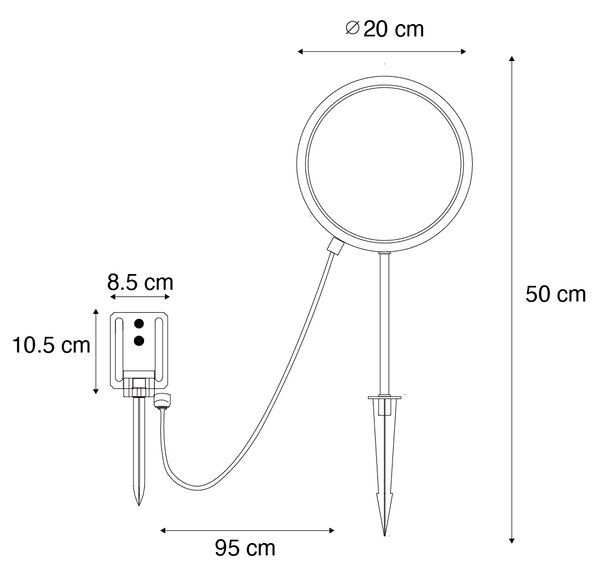 2 db-os fekete leszúrható spotlámpa szett, 50 cm, LED-del, újratölthető és napelemes, IP65 - Adalind
