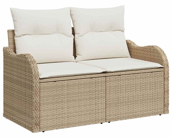Kerti Kanapé Szett párnával 9 pcs Bézs és fehér Poli rattan