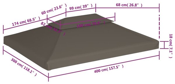 VidaXL tópszínű kétszintes pavilon tetőponyva 310 g/m² 4 x 3 m