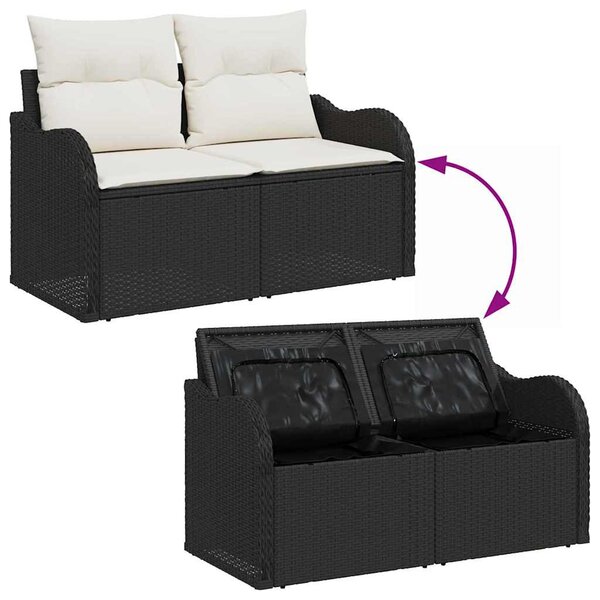 Kerti Kanapé Szett párnával 11 pcs Fekete és fehér Poli rattan