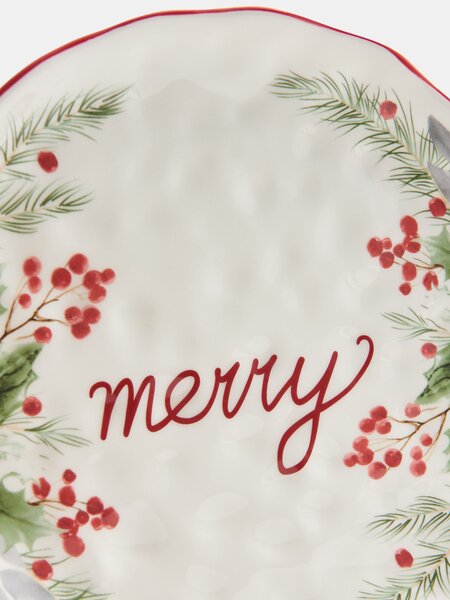 Sinsay - Karácsonyi kerámia tányér “Merry” felirattal - fehér