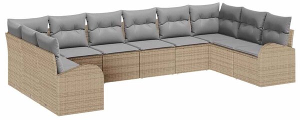 Kerti Kanapé Szett 10 db Beige és Világosszürke polirattan