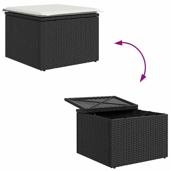 Kerti Kanapé Szett párnával 5 pcs Fekete és fehér Poli rattan