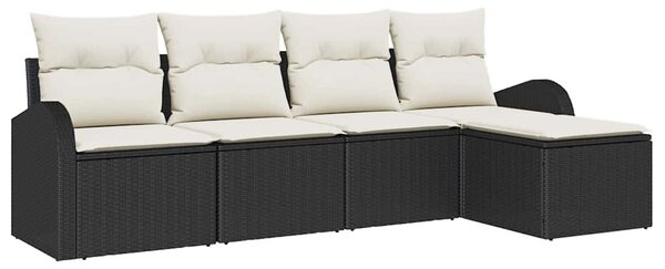 Kerti Kanapé Szett párnával 5 pcs Fekete és fehér Poli rattan