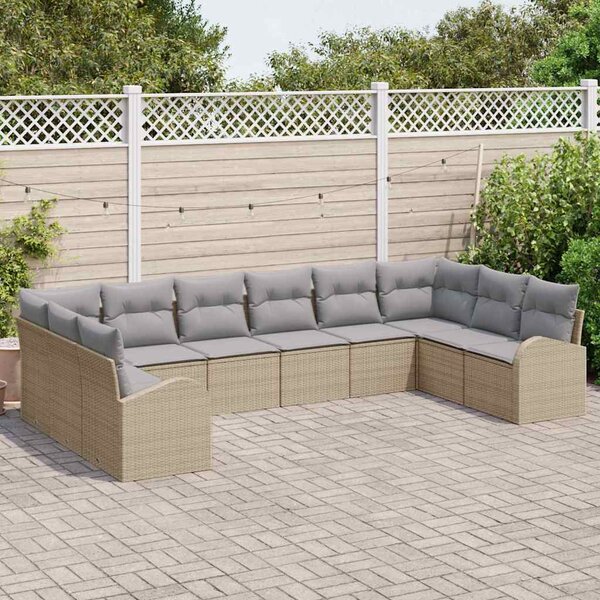 Kerti Kanapé Szett 10 db Beige és Világosszürke polirattan