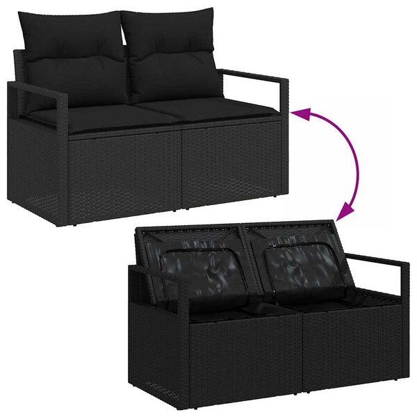 Kanapé Szett párnával tárolóval 5 pcs Fekete polirattan