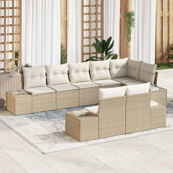 Kerti Kanapé Szett 8 db Beige és krém Poli rattan