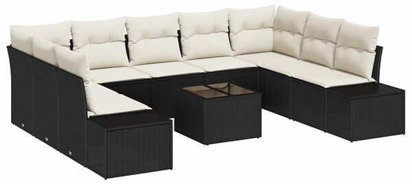 Kerti Kanapé Szett párnával 9 pcs Fekete és Krém Polyrattan