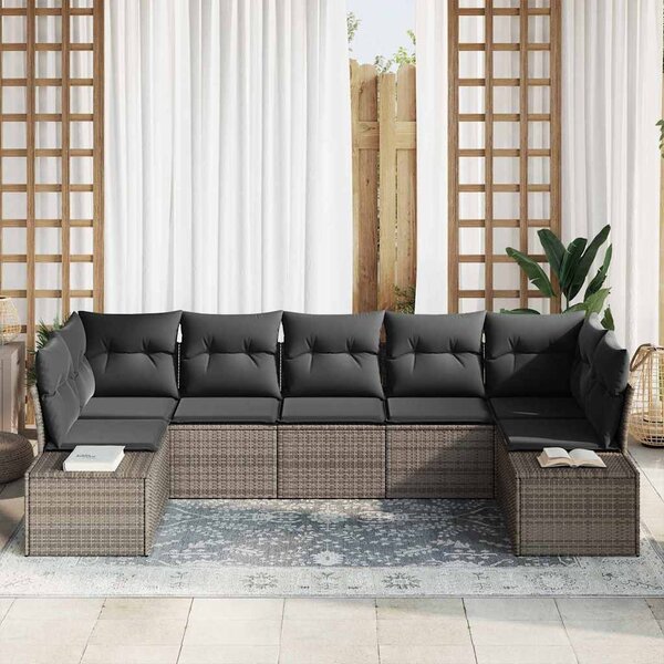 Kerti Kanapé Szett tárolóval 7 pcs Szürke Poli rattan