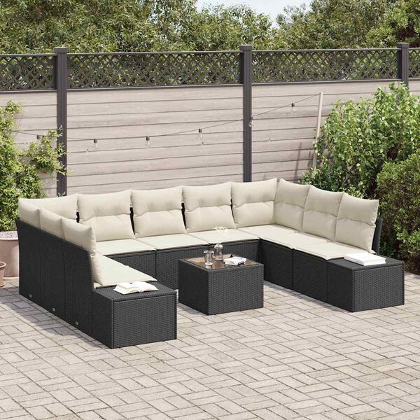 Kerti Kanapé Szett párnával 9 pcs Fekete és Krém Polyrattan