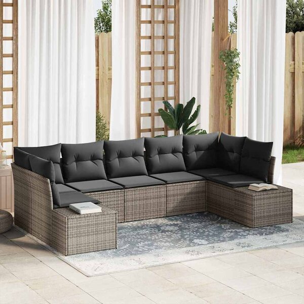 Kerti Kanapé Szett tárolóval 7 pcs Szürke Poli rattan