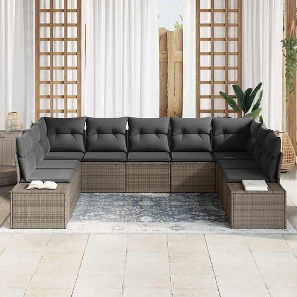 Kerti Kanapé Szett párnával 9 pcs Szürke Polyrattan
