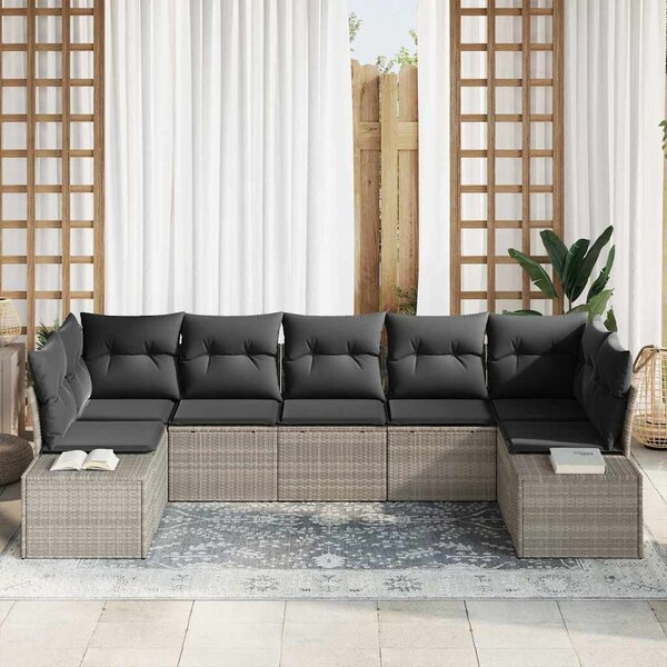 Kerti Kanapé Szett tárolóval 7 pcs Világosszürke Poli rattan
