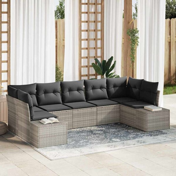 Kerti Kanapé Szett tárolóval 7 pcs Világosszürke Poli rattan