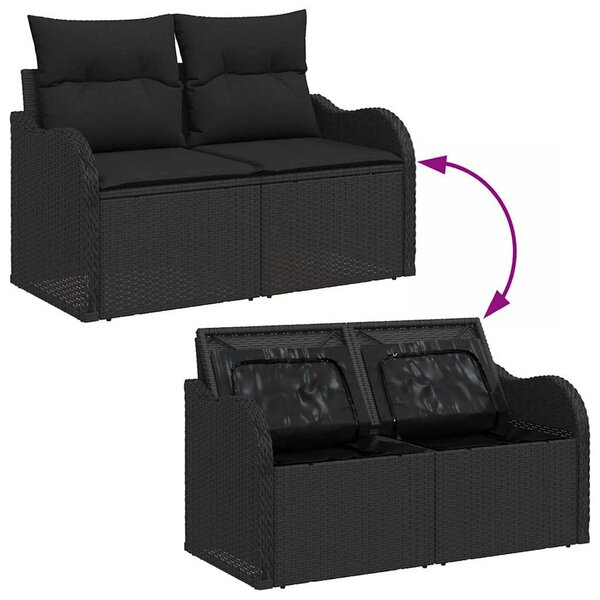 Kerti Kanapé Szett 9 db Fekete Poly Rattan
