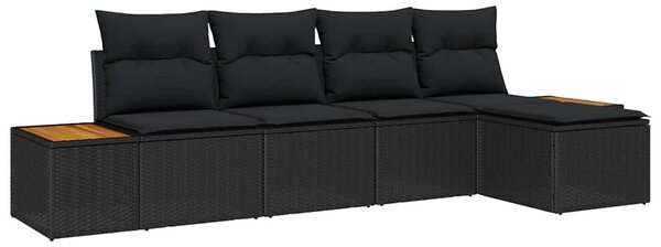 Kerti Kanapé Szett 6 db 5-Ülőhelyek száma Fekete Polyrattan