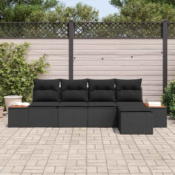 Kerti Kanapé Szett 6 db 5-Ülőhelyek száma Fekete Polyrattan
