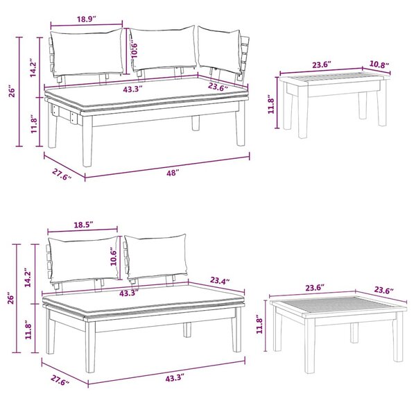 Kert Pad Készlet párnával tárolóval 4 pcs Barna és Szürke