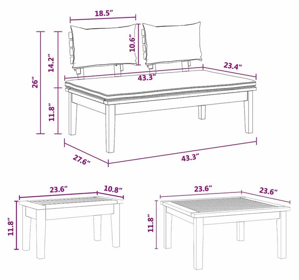Kert Pad Készlet párnával tárolóval 3 pcs Barna és Krém