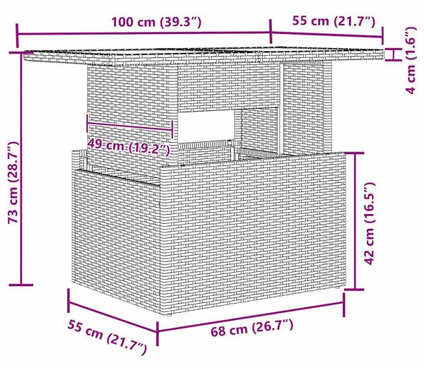 Kerti Kanapé Szett párnával tárolóval 8 pcs Szürke Poli rattan