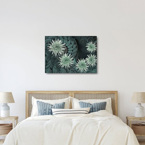 Kép - Zöld virágok (üvegen) (70x50 cm)