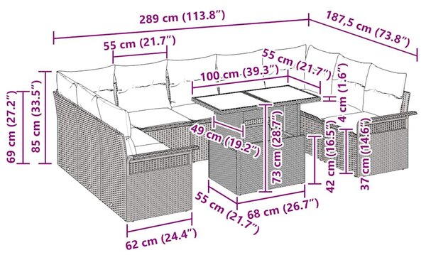 Kerti Kanapé Szett 10 db Bézs Poly Rattan