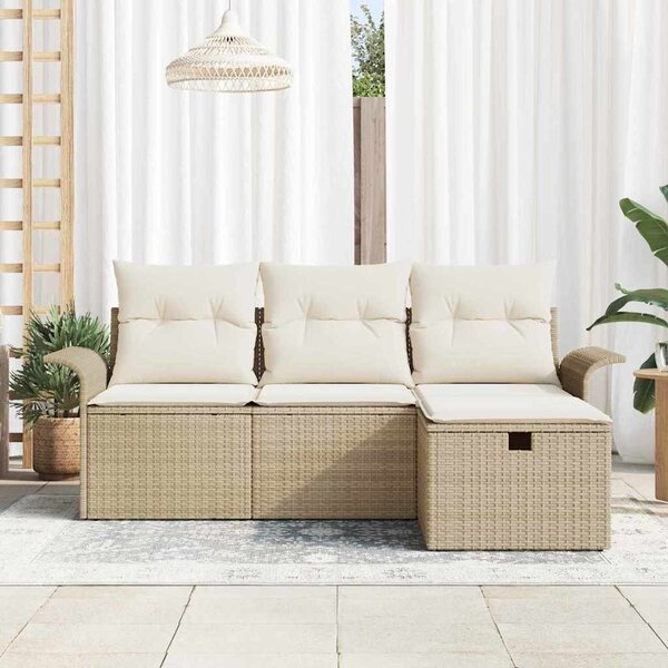 Kerti Kanapé Szett 4 db Beige és krém polirattan