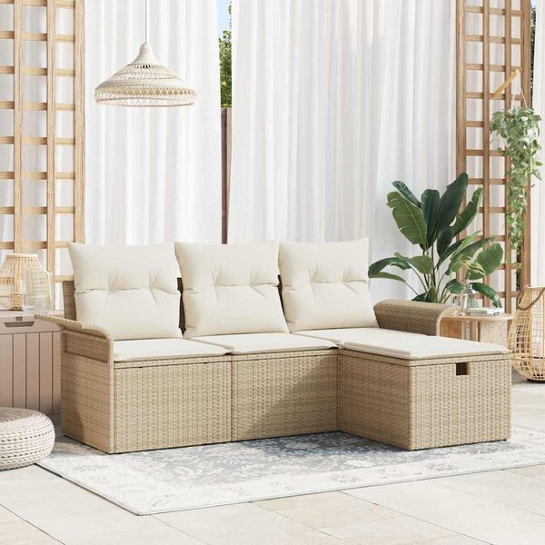 Kerti Kanapé Szett 4 db Beige és krém polirattan