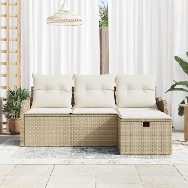 Kerti Kanapé Szett 4 db Beige és krém polirattan