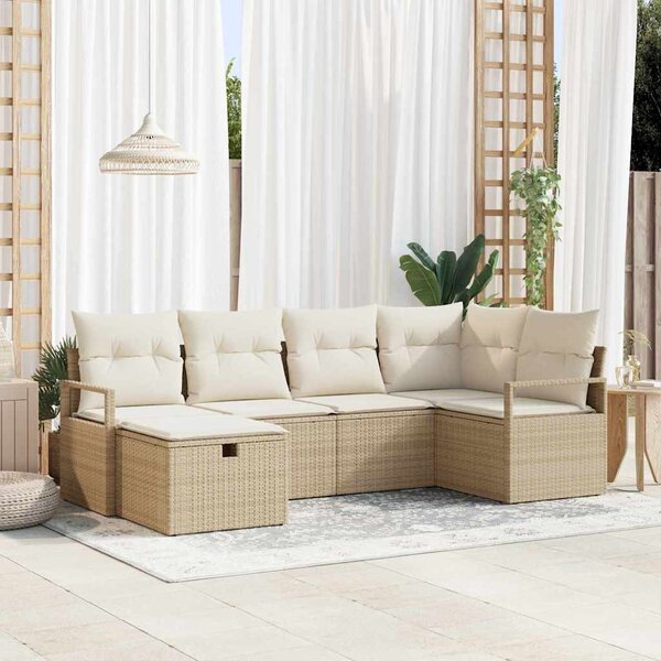 Kerti Kanapé Szett párnával tárolóval 6 pcs Bézs Poli rattan